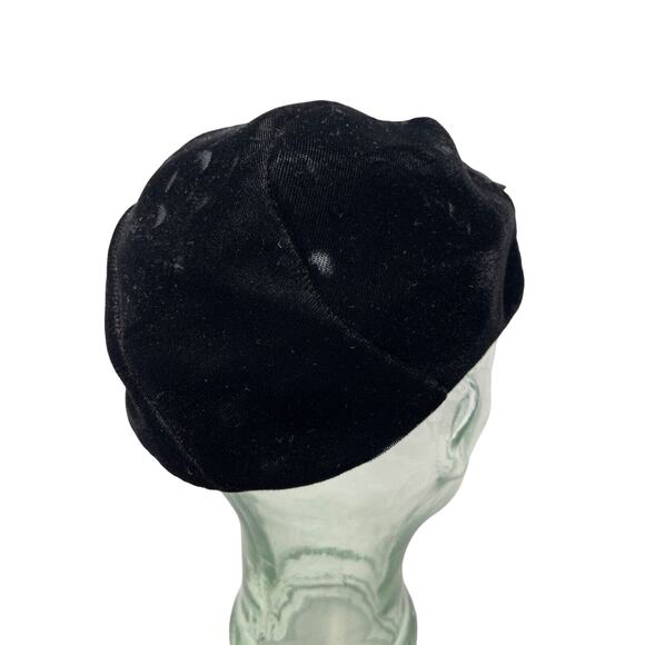 Velvet Satin Beret Exagerated Bow Front Hat Jeweled Detail Circa 40s 50s Vogue - Picture 4 of 7